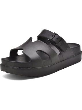 🆕 Women's Black Cutout Single Buckle Slide Sandals EVA Waterproof Beach Shoes